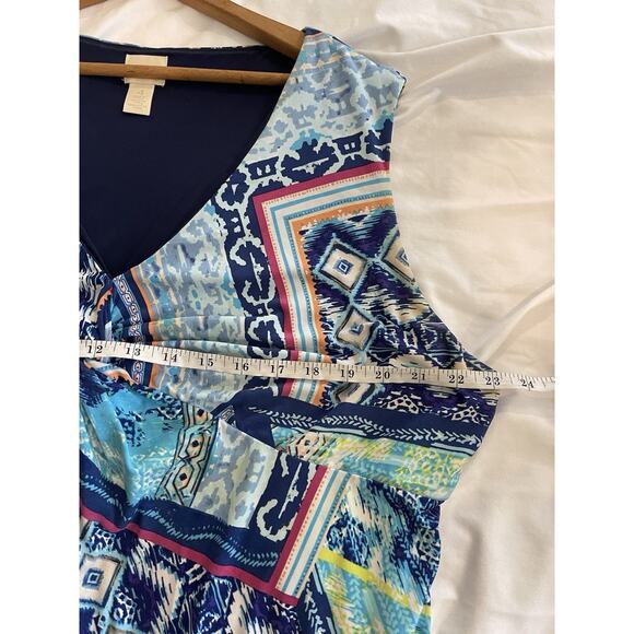 Chicos Tribal Southwestern Handkerchief Hem Twist Dress Size 4 XXL Blue Travel - Picture 5 of 7